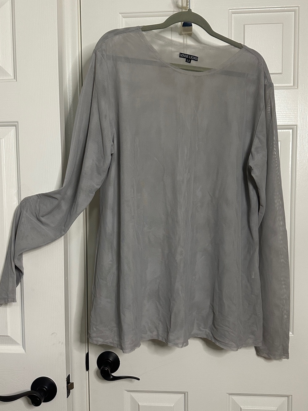 A’Nue Ligne 2 Ply Gray Long-Sleeve Sheer Top XL/XXL